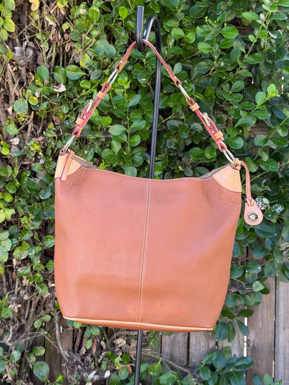 Vintage Dooney & Bourke All Weather Leather AWL Cognac Hobo Shoulder Bag